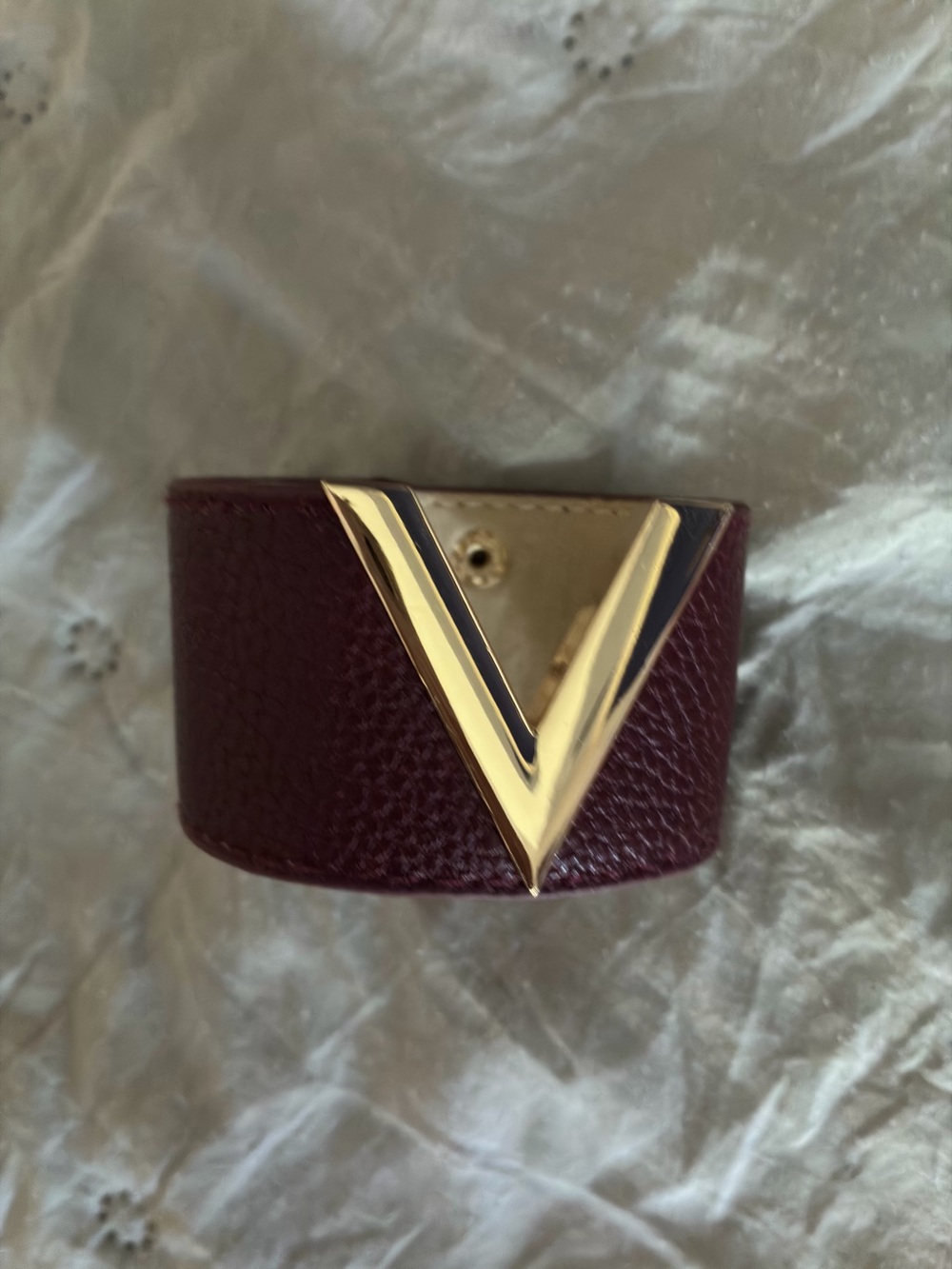 V-Shaped Gold Accent Burgundy Leather Cuff Bracelet